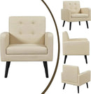 Yaheetech Mid-Century Accent Chairs, PU Leather Modern Upholstered Living Room Chair, Cozy Armchair Button Tufted Back and Wood Legs for Bedroom/Office/Cafe Beige by CozyNest Decor