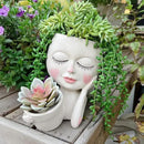 Face Plant Pot - Double Flower Pots for Indoor Outdoor Plants Resin Head Planter with Drainage Hole Cute Lady Face Plant Pots, Garden Decoration Planters, Medium by GreenHaven Gardens