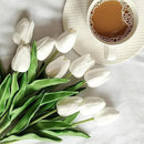 20pcs White Artificial Tulip Fake Flower 12.9 Inch Spring Mother's Day Easter Gift for Home Kitchen Wedding Decoration by CozyNest Decor