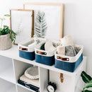 OrganiHaus Small Fabric Storage Baskets for Shelves 6 Pack, 12x8in Closet Storage Bins for Shelves, Cloth Baskets for Organizing, Linen Closet Organizers, Fabric Basket, Navy Blue/White by CozyNest Decor