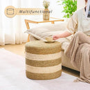 Handwoven Ottoman Pouf, Natural Seagrass Footstool, Round Braided Outdoor Seat with Sturdy Frame, Boho Accent Stool for Patio, Balcony, or Garden (Seagrass White) by CozyNest Decor