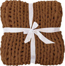 Bigacogo Chunky Knit Throw Blanket for Couch, 40x60 inches, 100% Hand Knitted with Thick Jumbo Chenille Yarn, Cozy Soft Large Rope Knot Cable Crochet Blankets for Sofa Bed Living Room, Caramel by CozyNest Decor