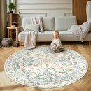 Wonnitar Floral Round Rugs 6ft, Boho Large Machine Washable Circle Rug, Low Pile Soft Flower Botanical Print Beige Round Carpet for Living Room Bedroom Dorm Sunroom by TinyTreasures Baby Boutique