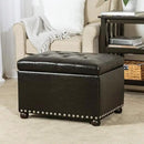 Joveco Leather Storage Ottoman, 24" Rectangle Tufted Foot Rest Stool, for Living Room Bedroom, Midnight Black by CozyNest Decor