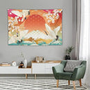 HZOHNAGO Japanese Tapestry Cherry Blossom Crane Sea Wave Fuji Mountain Red Sun Pattern Printed Wall Tapestry Painting Wall Hanging for Bedroom Living Room Dorm 60" W x 40" H by CozyNest Decor