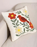 Throw Pillow Cover with Bird Embroidery – 18x18 inch Handmade Punch Needle Cushion Cover – 100% Cotton Decorative Pillow for Couch, Bed or Living Room – Boho Nature-Inspired Home Decor by CozyNest Decor