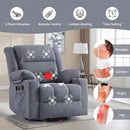 Rocker Recliner Chair with Heat and Massage, 360° Swivel Recliner Chairs for Adults, Heavy Duty Reclining Sofa Chair with USB Port Cup Holders Side Pockets for Living Room (Grey) by CozyNest Decor
