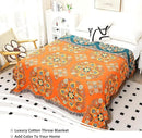 Boho Large Throw Blanket, 100% Organic Cotton Breathable Soft Bed Throw - Floral Farmhouse Decor Blanket for Sofa Couch Chair and Gift. 91" x 98"- Orange by CozyNest Decor