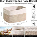 Storage Baskets for Shelves, Woven Storage Basket, Bins for Cube Storage, Cotton Rope Basket with Handles for Toy, Book, and Clothes Living Room, (4 Packs) Off White & Brown by CozyNest Decor