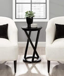 Kate and Laurel Aja Modern Side Table, 15 x 15 x 23, Black, Decorative Modern Geometric Wood Bedroom Nightstand Table with Round Tabletop and Unique Slanted Legs by CozyNest Decor
