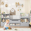 FOTOSOK 72” Kids Bookshelf with Reading Nook, Large Toy Storage Organizer with Seat Cushion and 3 Movable Drawers, Kids Reading Nook Toy Organizers and Storage with Bench for Living Room, Grey by CozyNest Decor