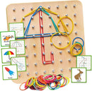 Panda Brothers Wooden Geoboard - Montessori Toys for 3 4 5 Year Old Kids and Toddlers, Educational Toy with 30 Pattern Cards and 40 Rubber Bands to Create Figures, Brain Teaser STEM Toy Geo Board by TinyTreasures Baby Boutique