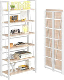 4NM No Assembly Foldable Bookshelf, 6-Shelf Collapsible Bookcase Storage for Small Spaces, 74" H, Natural White by CozyNest Decor