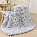 Bigacogo Chunky Knit Throw Blanket for Couch, 40x40 inches, 100% Hand Knitted with Thick Jumbo Chenille Yarn, Cozy Soft Large Rope Knot Cable Crochet Blankets for Sofa Bed Living Room, Light Grey by CozyNest Decor