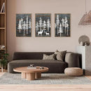 Modern White Forest Framed Canvas Wall Art Set, Minimalist Woodland Art Painting, Retro Tree Landscape Wall Decor, Wildland Deer Artwork for Living Room, Dining Room, Office - 16"x24"x3 by CozyNest Decor