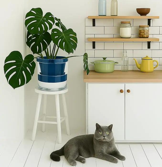 D'vine Dev 10 Inch Design Self Watering Planter for Indoor Plants, Blue Terracotta Pot with Cylinder Glass Cup, 37-X-D-4, photo 7 of 7