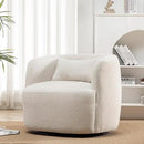 KINWELL 34" Wide Boucle Swivel Barrel Chair, No Assembly Round Upholstered Armchair Accent Chair Single Sofa Chair with Toss Pillow for Living Room and Bedroom, Beige by CozyNest Decor