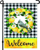 Welcome Garden Flag - 12.5 x 18 Inch Double-Sided Spring Garden Flag - Printed Wreath in Plaid Background Seasonal Outdoor Banner for House Front Yard, Porch, Patio - Suits Standard Poles by GreenHaven Gardens