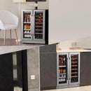 Ca'Lefort 24 Inch Wine and Beverage Refrigerator, 60 Can and 20 Bottle Wine Fridge 36-72°F, 3 LED Dual Zone Wine Cooler with Glass Door, Built-in Compressor Refrigerator for Home/Kitchen (4.10 cu.ft) by CozyNest Decor