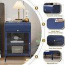 Modern Metal Side Tables Set of 2, End Tables with Glass Door, 2-Tier Nightstands with Storage Shelves, Accent Table, Slim Sofa Table for Living Room, Bedroom (Blue) by CozyNest Decor