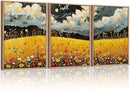 HLNIUC Mystical Moonlight Framed Wall Art Set,Night Moon Wildflower Canvas Wall Decor,Full Moon Mountain Flower Art Print,Large Golden Floral Landscape Wall Painting for Living Room,Office - 16”x24”x3 by CozyNest Decor