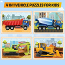 Wooden Puzzles for Kids Ages 4-6, 4 Packs 24 PCS Construction Vehicle Jigsaw Puzzles for Kids Ages 3-5, Preschool Educational Puzzles Boards Toys Gifts for Boys Girls by TinyTreasures Baby Boutique