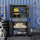 Metal Garage Storage Cabinet with Locking Doors and 2 Adjustable Shelves, Rolling Tool Storage Cabinet with 4 Wheels and 2 Drawer for Garage, Warehouse, Black, Assembly Required by GreenHaven Gardens