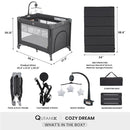 2-in-1 Pack and Play with Mattress,Baby Bassinet Bedside Sleeper, Bedside Bassinet & Baby Playpen, Easy Folding Portable Crib for Newborn to Toddlers (Dark Grey) by TinyTreasures Baby Boutique
