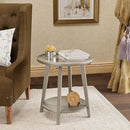 COSIEST 2-Tier End Table with Tempered Glass Top, Round MDF Side Table with Storage Shelf, Modern Wood Accent Table for Bedroom Living Room Home Office, Antique Silver by CozyNest Decor
