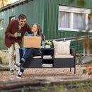Flamaker Outdoor Furniture Patio Loveseat Wicker 2-Seat with Built-in Table and Cushions Rattan Porch Chairs Bench for Balcony, Lawn, Backyard (Beige) by CozyNest Decor