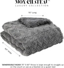 Mon Chateau Grey 3D Jacquard Faux Fur Throw, Plush Luxury Blanket for Couch, Sofa, or Bed, Soft Reversible Throw Blanket for Sleeping, Home & Room Décor, 60" x 70" by CozyNest Decor