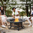 36 Inch Fire Pit with 2 Cooking Grates, Outdoor Wood Burning BBQ Grill Firepit Bowl with Cover Lid, Steel Round Table for Backyard Bonfire Patio Picnic (Black, 36IN) by GreenHaven Gardens