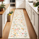 Floral 2x10 Area Rug Machine Washable Soft Print Boho Carpet Non Slip Doormat Low Pile Flower Area Rugs for Living Room Bedroom Nursery Kitchen Dining Room Indoor-Beige/White/Orange by TinyTreasures Baby Boutique