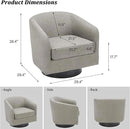 Swivel Barrel Accent Chair, Modern Round Linen Arm Chair for Living Room, Bedroom, Comfy Club Reading Chairs for Adults（Linen Fabric, Khaki, Set of 4 by CozyNest Decor