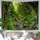 AMM Green Rainforest Tapestry Nature Forest Tapestry for Bedroom Aesthetic Misty Tropical Jungle Trees Flowing Stream Landscape Tapestries Wall Hanging for Living Room Dorm 90 x 68 Inch by CozyNest Decor