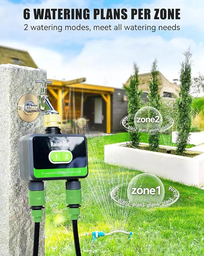 RAINPOINT Bluetooth Water Timer for Garden Hose, Smart Hose Timer 2 Outlet(Not Hub), Wireless Sprinkler Watering Timer with Rain Delay, Automatic Irrigation System for Lawns and Yard, photo 4 of 9
