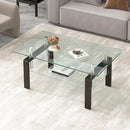 Glass Coffee Table Rectangle Living Room Center Table, with Tempered Glass Tabletop Black Metal Leg,for Living Room and Office (Dou-Clear Glass) by CozyNest Decor