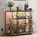 Wine Cabinet Bar Cart Table with Power Socket and LED Light, Three Tiers Coffee Bar Table Wine Rack Liqour Bar with Large Storage for Home Kitchen (Retro Brown) by CozyNest Decor