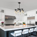 6-Light Modern Farmhouse Black Chandelier, Dining Room Light Fixture Over Table Adjustable Height Hanging Industrial Pendant Lights Kitchen Island, Clear Glass Shade by CozyNest Decor