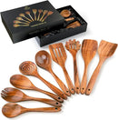 Zulay Kitchen 9-Piece Teak Wooden Utensils for Cooking - Natural Teak Utensil Set with Premium Gift Box - Non-Stick Wooden Spoons for Cooking - Kitchen Gift Set - Comfortable Grip Wooden Utensil Set by CozyNest Decor