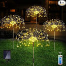Solar Outdoor Warm White Garden Lights, 4 Pack Firework With 120 LED Starburst String 8 Modes Fairy With Remote, for Wedding Christmas, Lawn Backyard Party Patio Decoration by CozyNest Decor