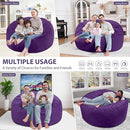 5FT Bean Bag Chair, Large Bean Bag Chairs with Memory Foam Filled, Fluffy Beanbag Sofa with Dutch Velvet Cover, Round BeanBag Chairs for Living Room, Playroom - Purple by TinyTreasures Baby Boutique