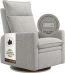 Arya Modern Nursery Chair Glider Recliner with 180° Swivel - Cozy Motorized Reclining Nursing Chair with USB Ports, Gentle Motion, Ergonomic Design, Canadian-Made (Silver Grey/Nubia Fabric) by TinyTreasures Baby Boutique