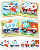 Benresive Wooden Toddler Puzzles, Montessori Toys for 1 2 3 Year Old Boys, Toys for 1 2 3 Year Old Boy Birthday Gifts, 4 Pack Vehicle Toddler Learning Educational Puzzles by TinyTreasures Baby Boutique