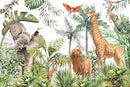Kids Safari Giraffe Wallpaper Tropical Palm Tree Jungle Forest Plants and Animals Wall Mural for Nursery Living Room Bedroom Dining Room Basement(Not Self-Adhesive) by TinyTreasures Baby Boutique