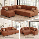 Belffin Corduroy Sleeper Sofa Bed with Storage Chaise Modular Sectional Sofa Couch with Pull Out Bed L Shaped Sectional Couches for Living Room Brick Red Couch by CozyNest Decor
