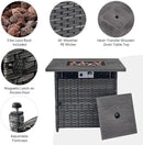 Outdoor Patio Furniture Set with Propane Fire Pit Table, 7 Pieces Wicker Patio Conversation Set with 2 Swivel Glider Rocker Chair Rattan Sofa Grey Cushion Perfect for Casual Gathering by GreenHaven Gardens