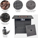 Outdoor Sectional Furniture Sofa Set with Propane Fire Pit Table, Wicker Patio Conversation Set with 2 Swivel Rocker Glider Chairs Grey Cushion Perfect for Backyard Casual Gathering by GreenHaven Gardens