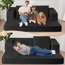 Folding Bean Bag Chair for Adults,3-in-1 Bean Bag Couch Faux Fur Floor Sofa Large Beanbag Convertible Bean Bag Sofa Bed with Pillow in Bedroom,Living Room,Apartment(Queen,Black) by CozyNest Decor