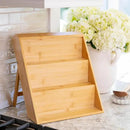 Extra Sturdy 3-Tier Bamboo Spice Rack – 12" W x 10" D x 13" H – Foldable Non-Slip Wooden Spice Organizer for Countertop, Cabinet & Drawer – Includes Labels, Funnel & Hooks – Spice Jars NOT Included by CozyNest Decor